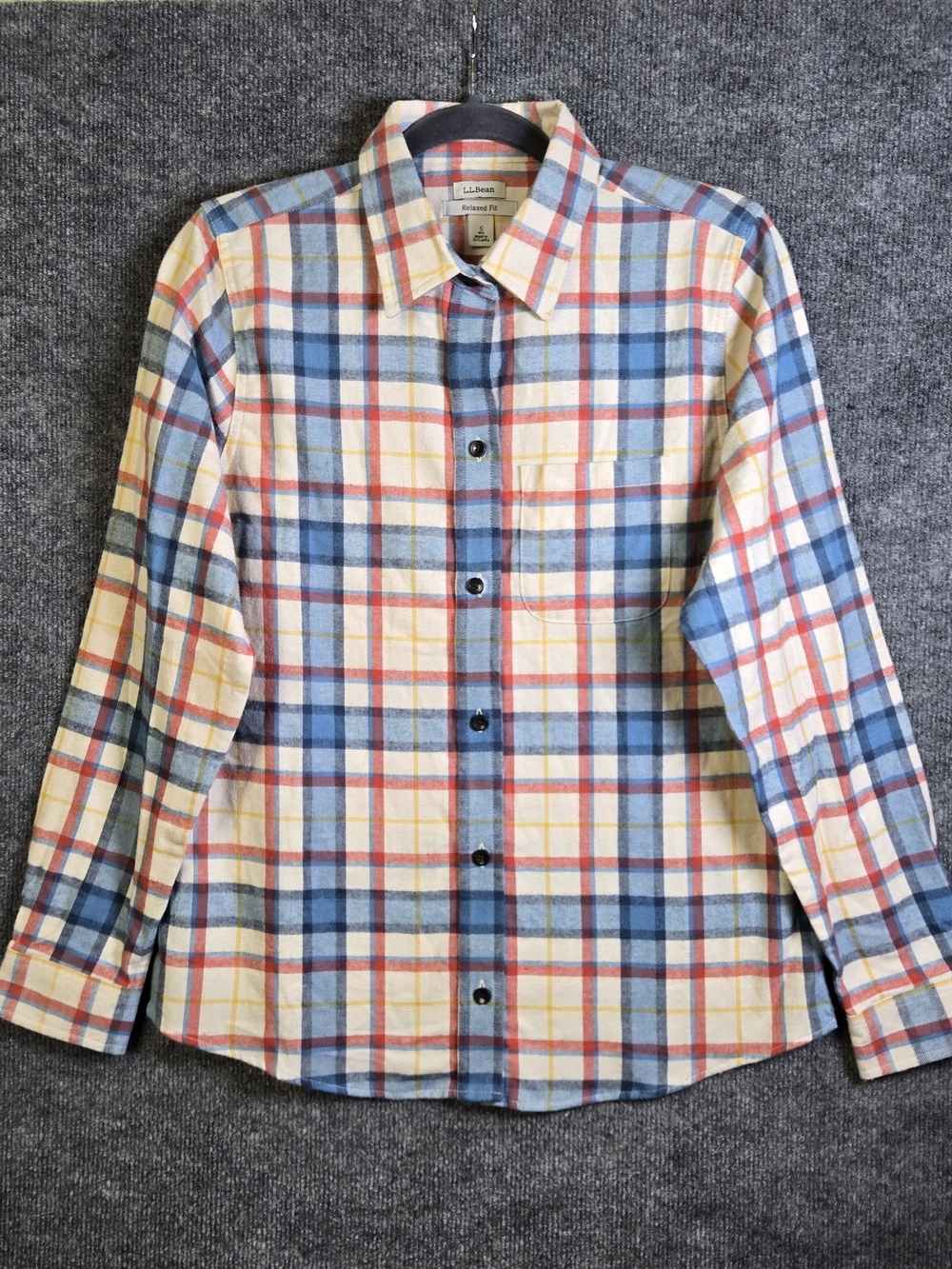 LL Bean Top Womens S Regular Blue Butter Yellow Plaid Flannel Button Up Cabin